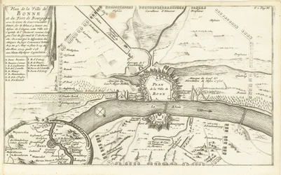 Beleg van Bonn, 1703 Kart over byen Bonne og Fort of Burgundy (...) (tittel på objekt)