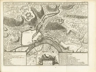 Beleg van Huy, 1705 Plan over byslottet og fortet i Huy beleiret av Armies of S.A.E. de Baviere & du Marechal de Villeroy le 26. mai 1705 (tittel på objekt)