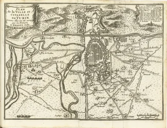 Beleg van Turijn, 1706 Plan over byen og citadellet i Torino, da de ble beleiret av franskmennene (tittel på objekt)