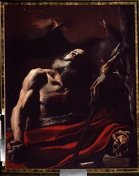 Den hellige Jerome. Maleri (Vanita) av Mattia Preti Il Cavaliere Calabrese (1613-1699). Olje på lerret. Italiensk kunst, barokkstil. Oranienbaum Palace Museum i Lomonosov, Russland.