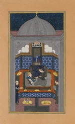 Bahram Gur og den indiske prinsessen i det mørke palasset på lørdag, folio 23v, ca. 1430.