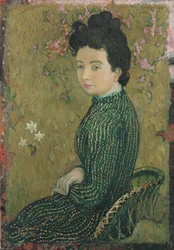 Eva Meurier i en grønn kjole, 1891
