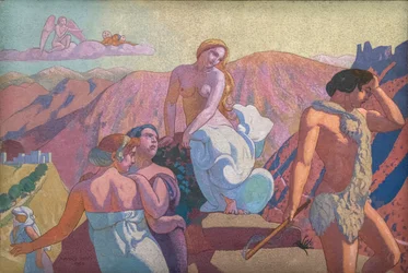 The Story of Psyche, Panel VI. Psyches slekt tok farvel på en fjelltopp