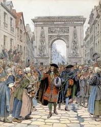 Ved Porte Saint-Denis (Saint Denis) i Paris, marskalken av Boufflers (Louis Francois de Boufflers)