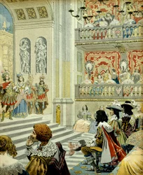 Frankrikes historie: Representasjon på teateret til kardinalpalasset (nå kongepalasset) av stykket "Mirame", en heroisk komedie skrevet i 1641 av kardinal Richelieu (Armand Jean du Plessis