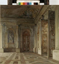 Vestibylen til Palace of Versailles (Vestibyle i Palace of Versailles). Maleri av Maurice de Lobre (1862-1951)