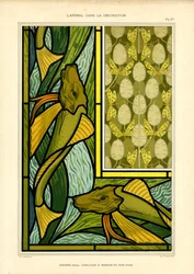 Art Nouveau-komposisjoner med fisk og øyenstikkere (lito)