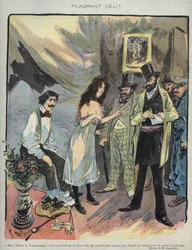 Illustrasjon av Maurice Radiguet (1866-1941) for det franske magasinet "" Le Rire""" nummer 46 de 1895 - "" Flagrant Delit""" - Ben monsieur commissioner, det er en morsom lov som forbyr med 35 graders varme fra bli rolig""