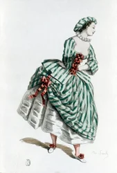 Colombines (Corallina) kostyme og maske i 1855, kvinnelig figur i commedia dell