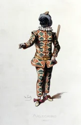 Harlekin i 1671. Maurice Sand “” Masks and Jesters”” Paris 1800-tallet. (Maurice Sand var George Sands sønn).