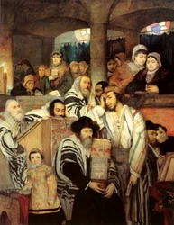 Jøder ber i synagogen på Yom Kippur