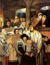 Jøder ber i synagogen på Yom Kippur