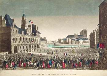 Ankomsten av hertugen av Orleans på Hotel de Ville, 31. juli 1830, gravert av Cropin