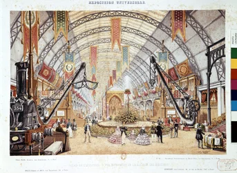 Exposition Universelle 1855: Innvendig utsikt over maskinrommet ved Palais de l"Industrie, 1855
