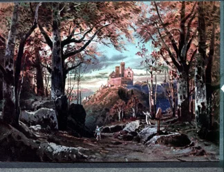 Dekor for "" Tannhauser", opera av Richard Wagner. Scenografi av Bruckner
