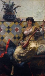 ""Serenade au harem"" (Serenade i harem) Peinture de Ferdinand Max Bredt (1860-1921) - Olje på lerret Dim 85x52 cm Privat samling
