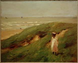 Dune nær Noordwijk med barn - jente i sanddynene