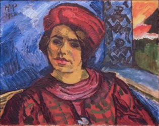 Ung kvinne med rød turban