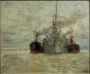 Kullbunkring krigsskip i havnen i Hamburg