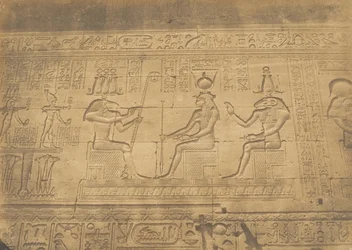 Basrelieffer av fasaden du Temple of Dendérah Tentyris, 1849-50.