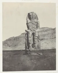 Gournah, Amenopht IIIs monolittiske koloss; Theben, plate 56 fra albumet «Egypt, Nubia, Palestina og Syria» (1852)