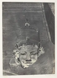 Ibsamboul, Den vestlige kolossen av Spéos av Phrè; Nubia, plate 107 fra albumet «Egypt, Nubia, Palestina og Syria» (1852)