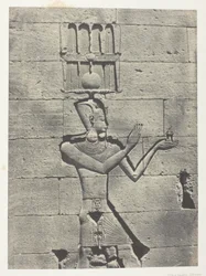 Kalabscheh, Skulpturer av tempelets bakfasade; Nubia, plate 91 fra albumet «Egypt, Nubia, Palestina og Syria» (1852)