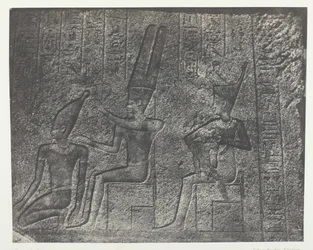 Karnak-palasset, utvendige skulpturer av granittreservatet, Theben, 184951, trykt 1852.