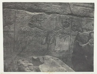 Karnak-palasset, utvendige skulpturer av granittreservatet, Theben, 184951, trykt 1852.