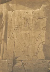 Beleiring av den monolittiske kolossen til Amenhotep III, ved Theben. Detaljer om utskjæringene, 1849-50.