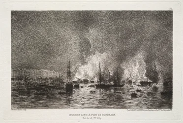 En brann i havnen i Bordeaux, 1869.