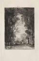 Reisende på en vei i en skog, 1866.