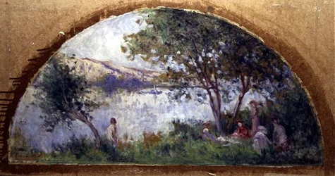 Ved innsjøen (olje på panel)