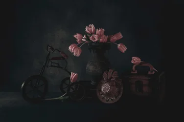 Stemningsfullt stilleben med tulipaner