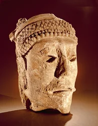 Hodet kuttet fra en vegg på Comalcalco, Tabasco, Classic Maya (stucco)