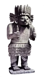 Førkolumbisk sivilisasjon: mayastatue som forestiller tjenestejentenes gud. Paris, Musée de l