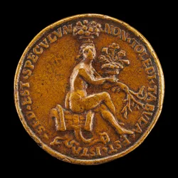 Kvinne sitter på en sal [revers], 1518.