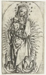 Madonna med stjernekrone og rosenkrans på halvmånen