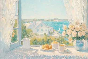 Utsikt over frokosten ved kysten om morgenen
