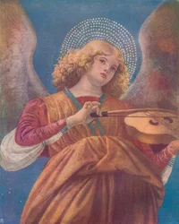 Musikalsk engel med fiolin, freske, ca. 15. århundre