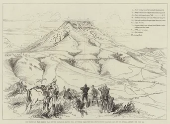Transvaal-krigen, skisseplan for slaget ved Majuba Hill, sett fra bakken over Mount Prospect Camp