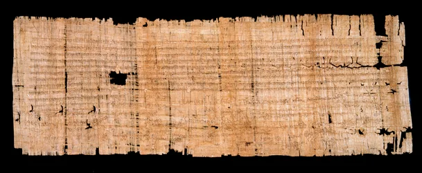 Merovingertid: juridisk dokumentmanuskript på papyrus som bekrefter immunitetsprivilegiet gitt av kongen av Neustria Clovis II (633-657) til klosteret Saint Denis 22.06.654. Sol. 0,93x0,34 m Paris, archives nationales