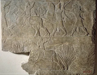 Mesopotamia: Ryttere fra den assyriske hæren. Lavt relieff i alabast fra palasset til kong Ashurbanipal (eller Ashurbanipal) (668-627 f.Kr.). Fra Nineve. Paris, Louvre-museet