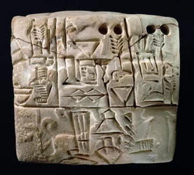 Tidlig piktografisk kileskrifttavle, Mesopotamia, Uruk, ca. 3100-2900 f.Kr.