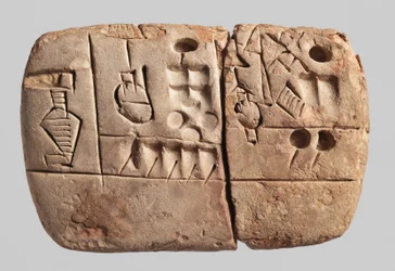 Tidlig piktografisk kileskrifttavle, Mesopotamia, Uruk, ca. 3100-2900 f.Kr.