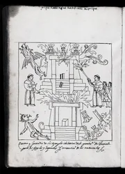 Ms Hunter 242 f.240v fransiskanernes brennende templer, illustrasjon fra Historia de Tlaxcala av Diego Munoz Camargo