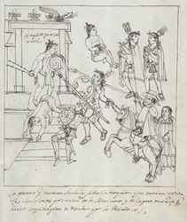 Ms Hunter 242 f.256r Evangelical Battle, fra Historia de Tlaxcala av Diego Munoz Camargo