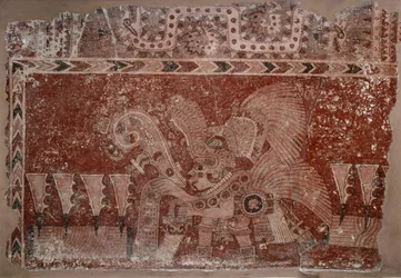 Mural Fragment with Elite Hanne- og Maguey-kaktusblader, Teotihuacán-stil, klassisk periode, 500-550