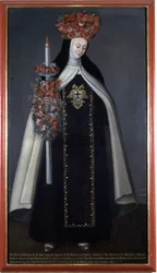 Søster Maria Barbara de St. Joseph kronet med blomster, Karmelittklosteret, Puebla, Mexico
