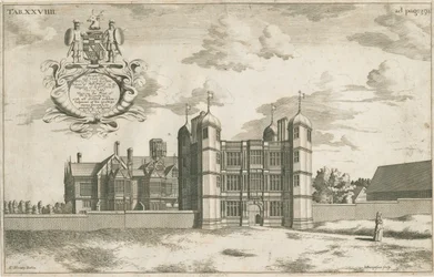 Tixall Hall and Gatehouse: kobberplategravering, nd [1686] (trykk)